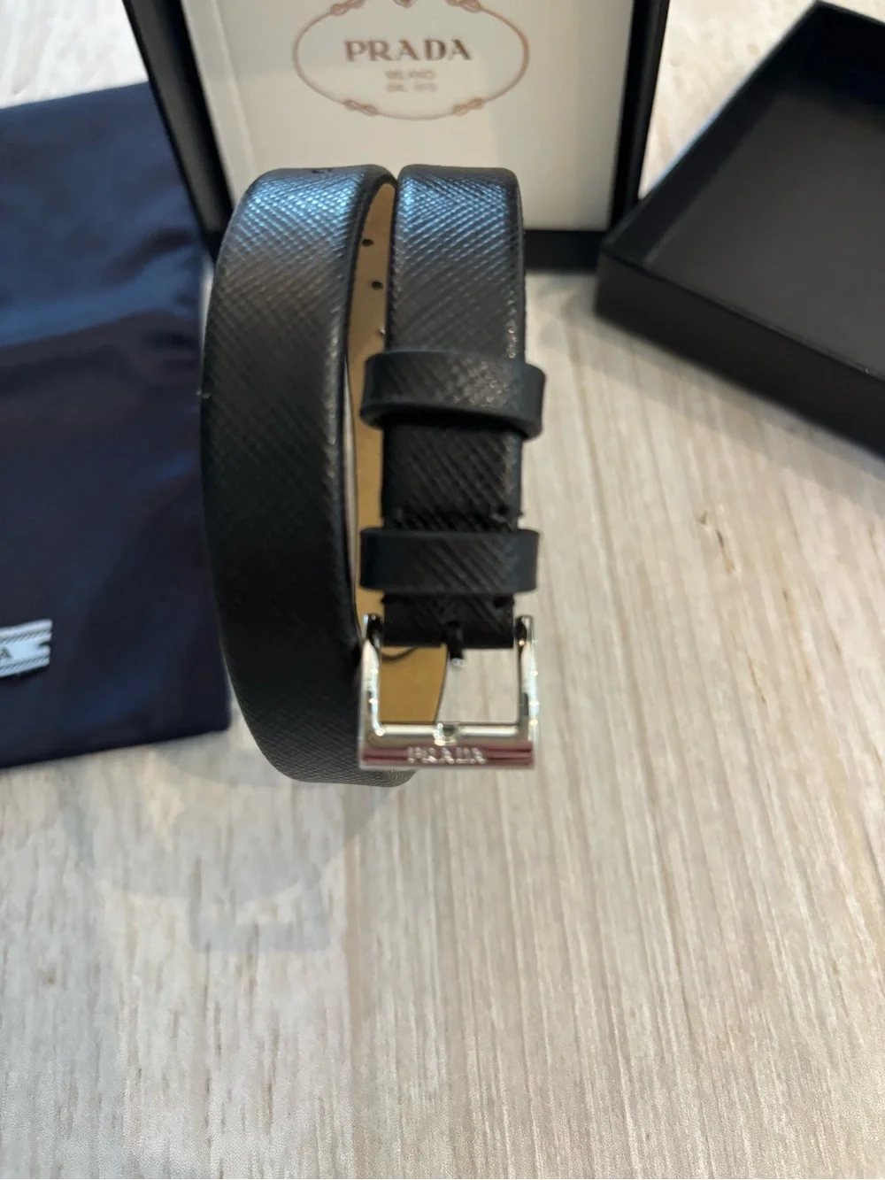 Prada Black Leather Centurion Wrap Bracelet